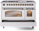 ILVE Nostalgie II 48-Inch Freestanding Natural Gas Dual Fuel Range in White with Bronze Trim (UP48FNMPWHB)