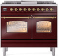 ILVE Nostalgie II 40-Inch Freestanding Natural Gas Dual Fuel Range in Burgundy with Brass Trim (UPD40FNMPBUG)