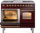 ILVE Nostalgie II 40-Inch Dual Fuel Freestanding Range in Burgundy with Brass Trim (UPD40FNMPBUGLP)