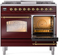 ILVE Nostalgie II 40-Inch Dual Fuel Freestanding Range in Burgundy with Brass Trim (UPD40FNMPBUGLP)