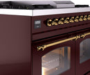 ILVE Nostalgie II 40-Inch Freestanding Natural Gas Dual Fuel Range in Burgundy with Brass Trim (UPD40FNMPBUG)