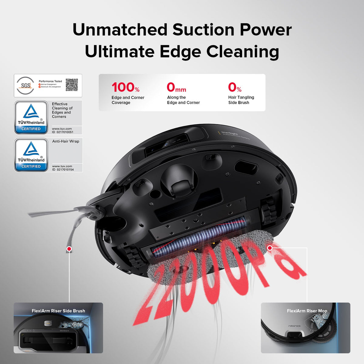 Robot vacuum underside with edge-cleaning side brushes and mop attachment