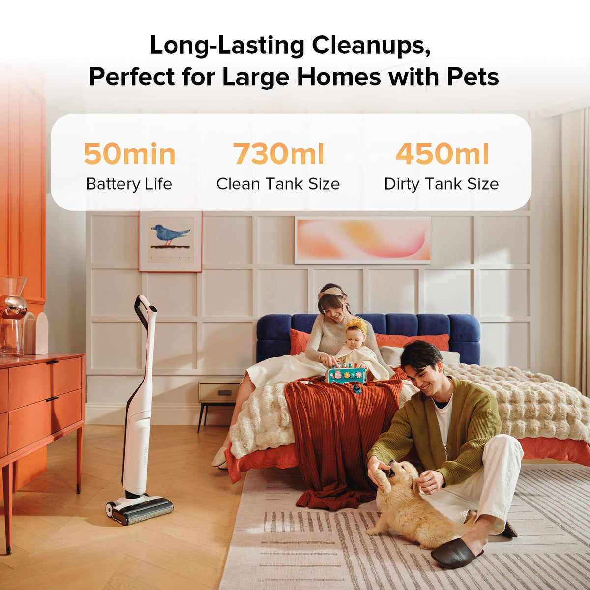 White wet and dry vacuum cleaner standing upright for home cleaning