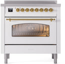 ILVE Nostalgie II 36-Inch Limited Edition Induction Range in White with Brass Trim (UPI366NMPWHG)