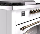 ILVE Nostalgie II 60-Inch Propane Gas Dual Fuel Range with 7 Burners, Griddle, & French Top with Triple Glass Door Oven in White with Bronze Trim (UP60FSNMPWHBLP)