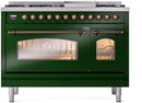 ILVE Nostalgie II 48-Inch Freestanding Natural Gas Dual Fuel Range in Emerald Green with Bronze Trim (UP48FNMPEGB)
