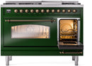 ILVE Nostalgie II 48-Inch Dual Fuel Freestanding Range in Emerald Green with Bronze Trim (UP48FNMPEGBLP)