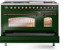 ILVE Nostalgie II 48-Inch Freestanding Natural Gas Dual Fuel Range in Emerald Green with Bronze Trim (UP48FNMPEGB)