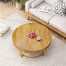 Parrot Uncle 31.5-Inch Modern Round Coffee Table with Wooden Carving Pattern & Metal Legs for Living Room , Reception Room