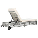 Parrot Uncle Outdoor Lounge Chair, Patio Chaise Lounge with 5-Position Backrest, Rattan Outdoor Lounge Chair with Cushion and Wheels for Poolside, Backyard, Garden