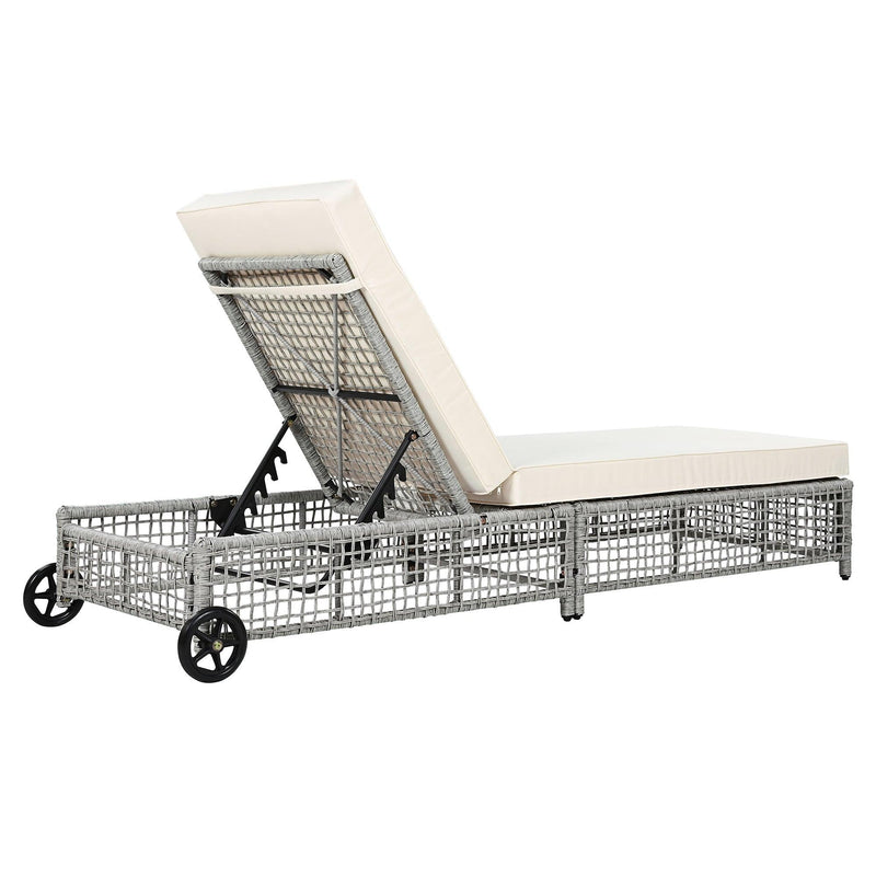 Parrot Uncle Outdoor Lounge Chair, Patio Chaise Lounge with 5-Position Backrest, Rattan Outdoor Lounge Chair with Cushion and Wheels for Poolside, Backyard, Garden