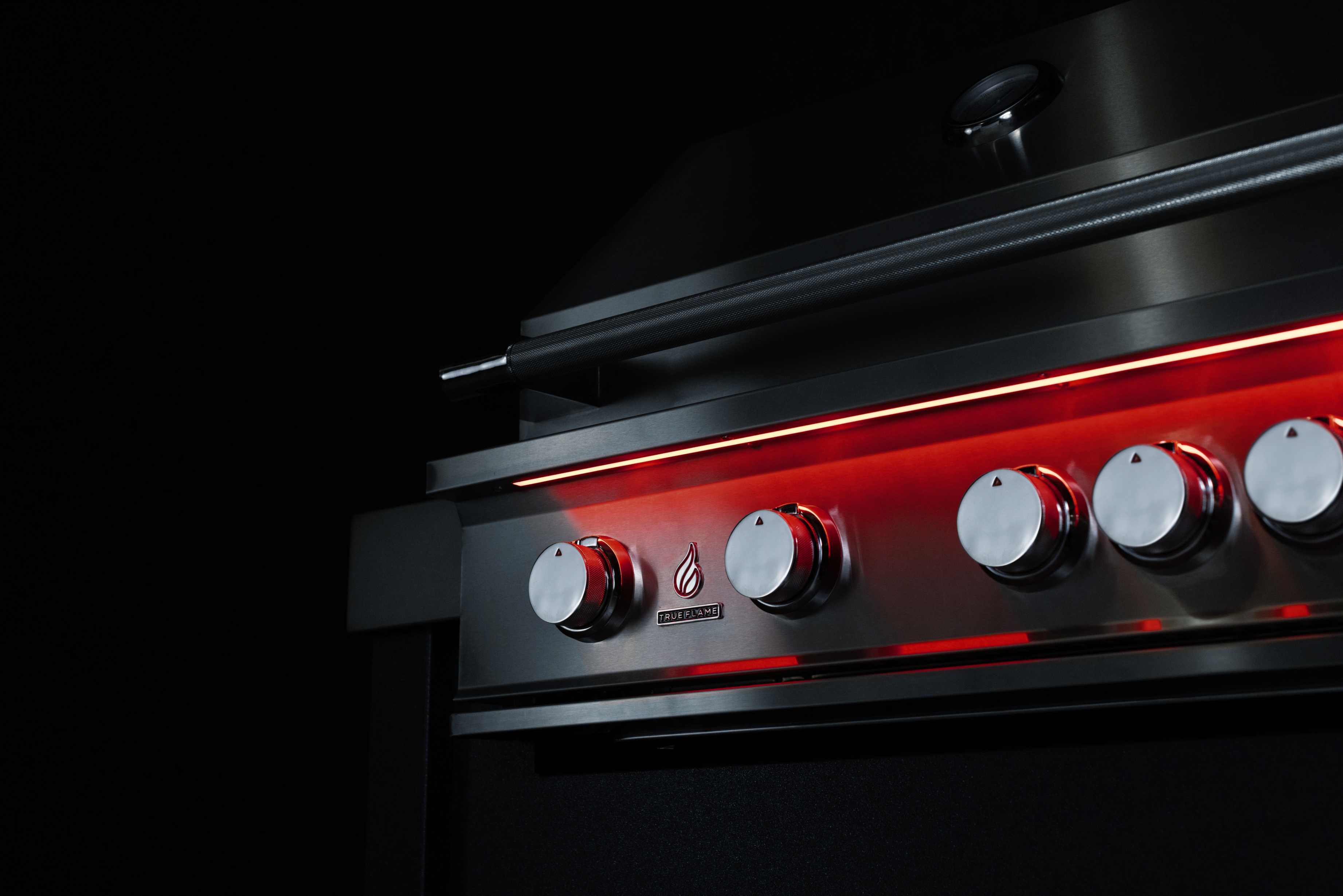 Stainless steel gas grill front control knobs with red indicator light
