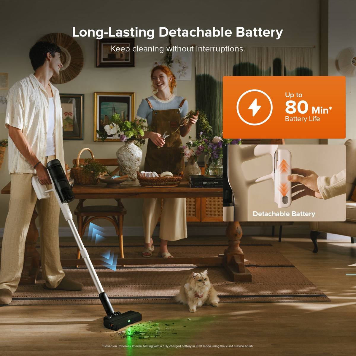 Cordless stick vacuum with detachable battery pack and floor nozzle