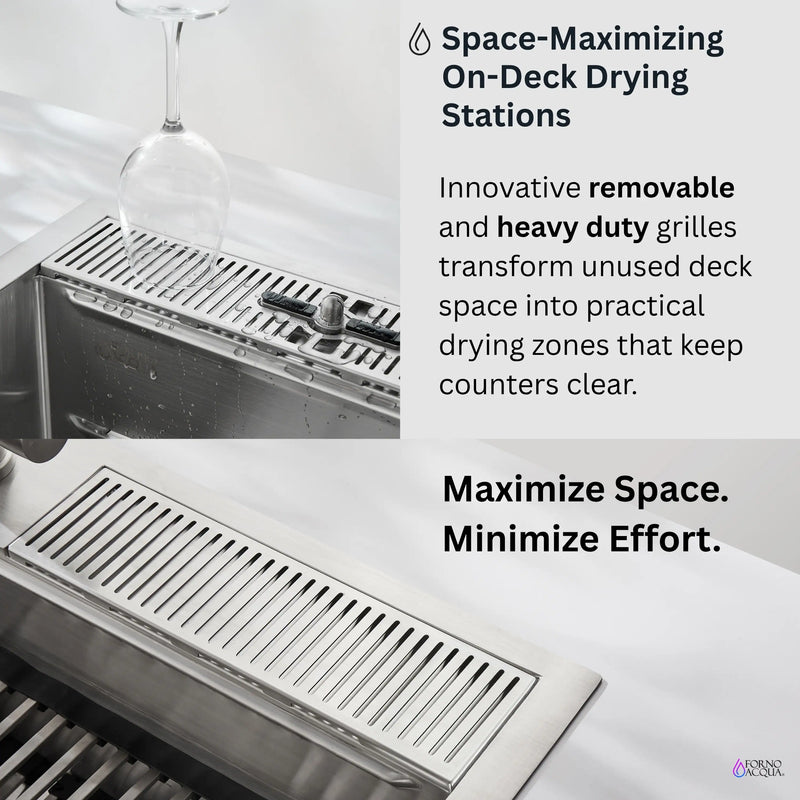 Forno Acqua 33-Inch Drop-In/Undermount 3 Level Workstation Sink with Faucet, Waterfall & Glass Rinser (E-ZP30)