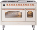 ILVE Nostalgie II 48-Inch Dual Fuel Freestanding Range in Antique White with Copper Trim (UP48FNMPAWPLP)