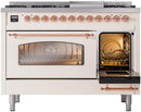 ILVE Nostalgie II 48-Inch Freestanding Natural Gas Dual Fuel Range in Antique White with Copper Trim (UP48FNMPAWP)