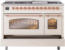 ILVE Nostalgie II 48-Inch Dual Fuel Freestanding Range in Antique White with Copper Trim (UP48FNMPAWPLP)