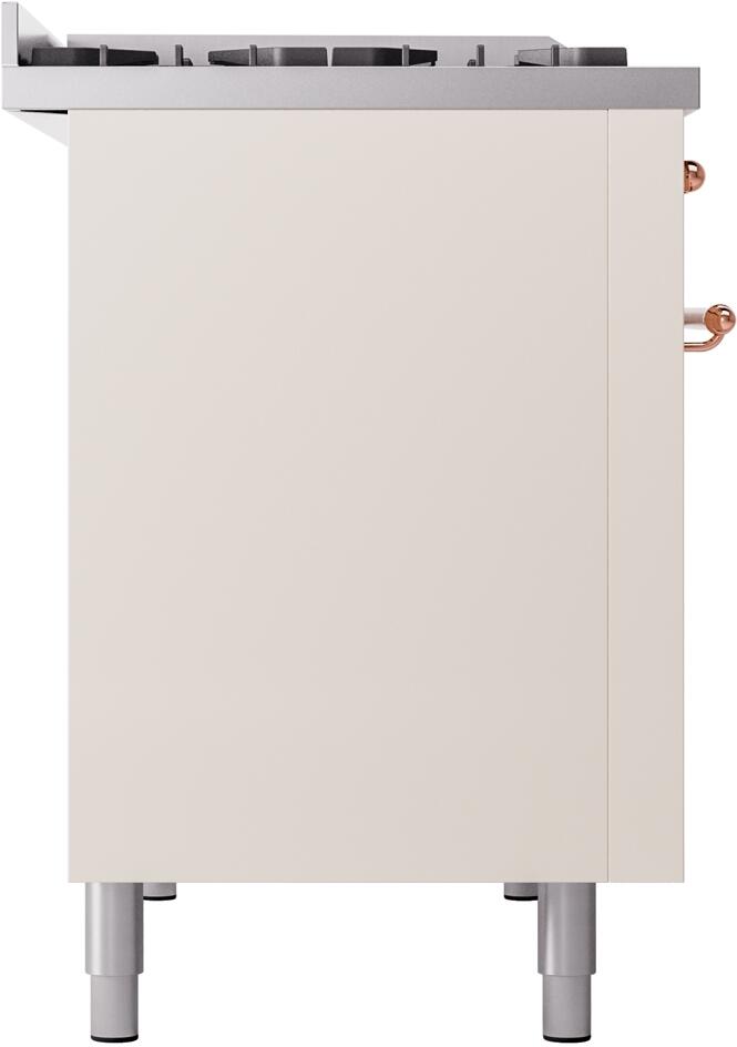 Freestanding range base panel in antique white with adjustable feet and copper knob