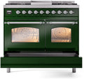 ILVE Nostalgie II 40-Inch Freestanding Natural Gas Dual Fuel Range in Emerald Green with Chrome Trim (UPD40FNMPEGC)
