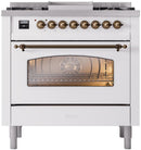 ILVE Nostalgie II 36-Inch Freestanding Natural Gas Dual Fuel Range in White with Bronze Trim (UP36FNMPWHB)