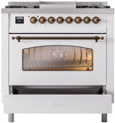 ILVE Nostalgie II 36-Inch Freestanding Natural Gas Dual Fuel Range in White with Bronze Trim (UP36FNMPWHB)