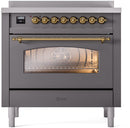 ILVE Nostalgie II 36-Inch Limited Edition Induction Range in Matte Graphite with Brass Trim (UPI366NMPMGG)