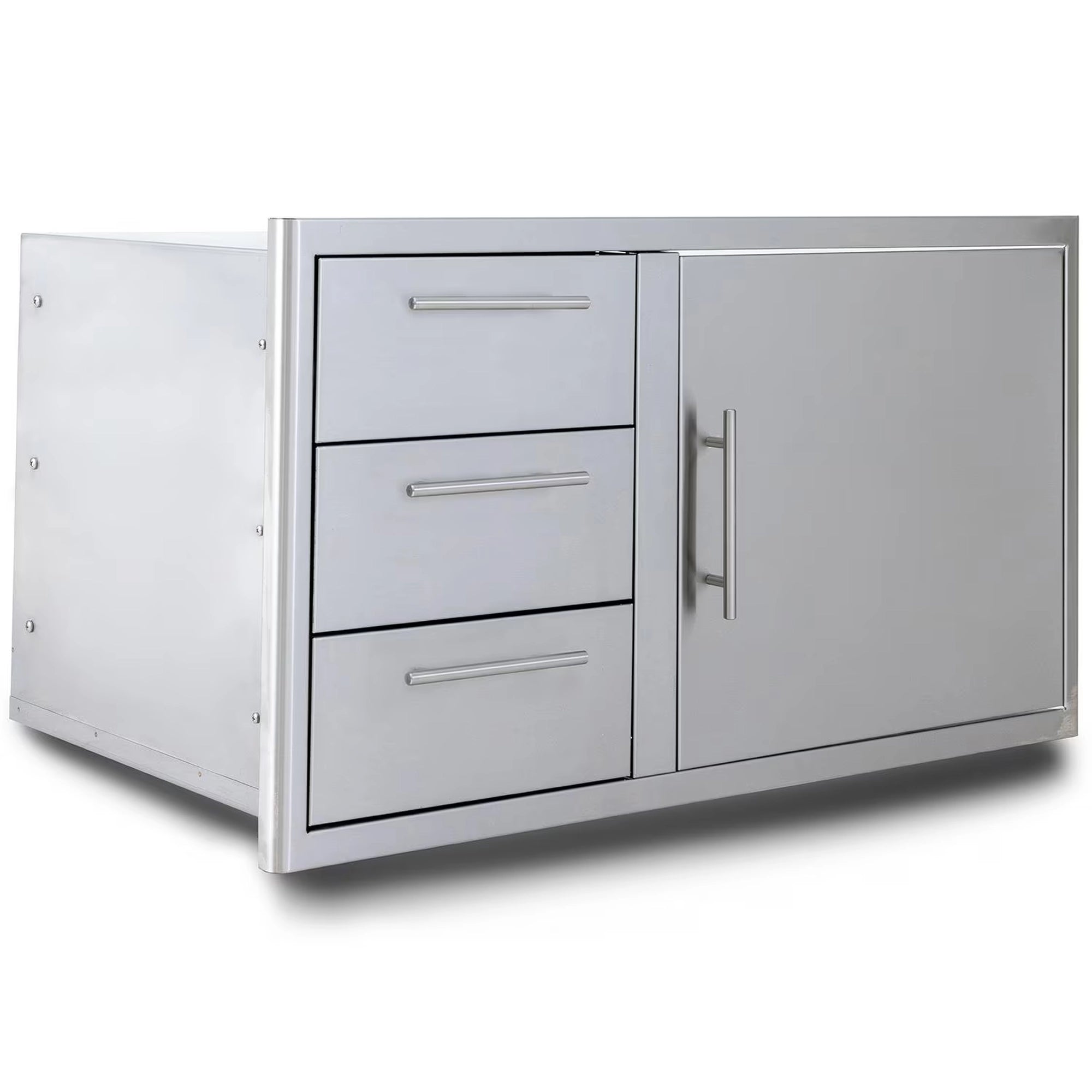 Stainless steel access door unit with three drawers and right-side door