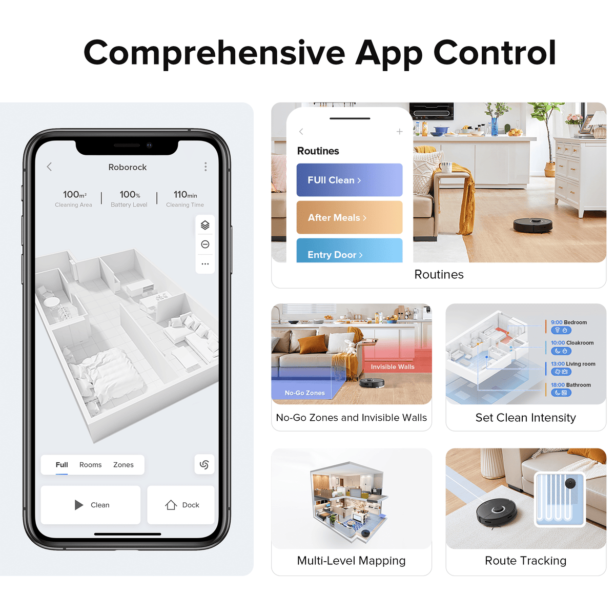 Roborock robot vacuum and mop app control on smartphone screen