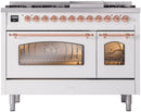 ILVE Nostalgie II 48-Inch Freestanding Natural Gas Dual Fuel Range in White with Copper Trim (UP48FNMPWHP)