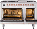 ILVE Nostalgie II 48-Inch Freestanding Natural Gas Dual Fuel Range in White with Copper Trim (UP48FNMPWHP)