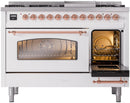 ILVE Nostalgie II 48-Inch Freestanding Natural Gas Dual Fuel Range in White with Copper Trim (UP48FNMPWHP)