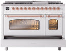 ILVE Nostalgie II 48-Inch Freestanding Natural Gas Dual Fuel Range in White with Copper Trim (UP48FNMPWHP)