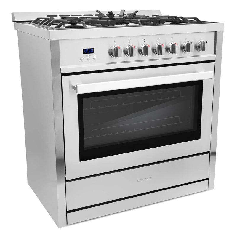 Cosmo 4-Piece Appliance Package - 36-Inch Single Oven Gas Range, Under Cabinet Range Hood, Dishwasher and Refrigerator in Stainless Steel (COS-4PKG-150)