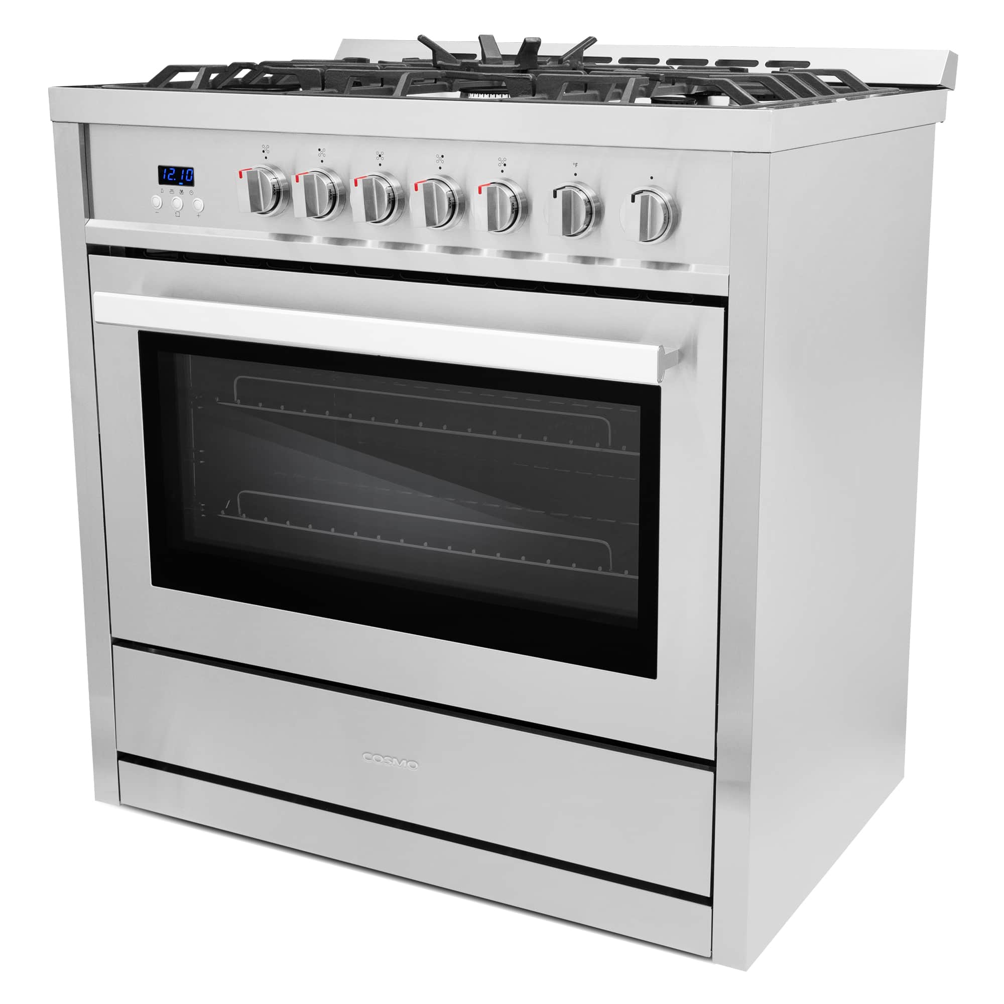 Stainless steel 5-burner gas range with oven window and front control dials