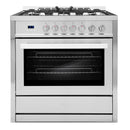 Cosmo 4-Piece Appliance Package - 36-Inch Single Oven Gas Range, Island Range Hood, Dishwasher and Refrigerator in Stainless Steel (COS-4PKG-214)