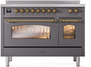 ILVE Nostalgie II 48-Inch Limited Edition Induction Range in Matte Graphite with Brass Trim (UPI486NMPMGG)