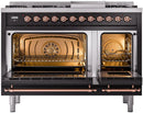 ILVE Nostalgie II 48-Inch Dual Fuel Freestanding Range in Glossy Black with Copper Trim (UP48FNMPBKPLP)