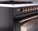ILVE Nostalgie II 48-Inch Freestanding Natural Gas Dual Fuel Range in Glossy Black with Copper Trim (UP48FNMPBKP)