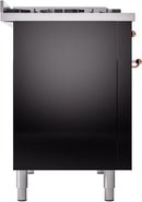 ILVE Nostalgie II 48-Inch Freestanding Natural Gas Dual Fuel Range in Glossy Black with Copper Trim (UP48FNMPBKP)