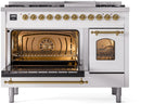 ILVE Nostalgie II 48-Inch Freestanding Natural Gas Dual Fuel Range in White with Brass Trim (UP48FNMPWHG)