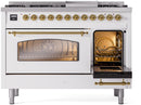 ILVE Nostalgie II 48-Inch Freestanding Natural Gas Dual Fuel Range in White with Brass Trim (UP48FNMPWHG)