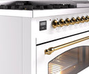 ILVE Nostalgie II 48-Inch Dual Fuel Freestanding Range in White with Brass Trim (UP48FNMPWHG)