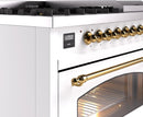 ILVE Nostalgie II 48-Inch Freestanding Natural Gas Dual Fuel Range in White with Brass Trim (UP48FNMPWHG)