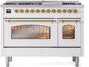 ILVE Nostalgie II 48-Inch Freestanding Natural Gas Dual Fuel Range in White with Brass Trim (UP48FNMPWHG)
