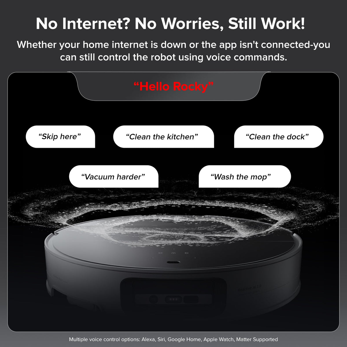 Robot vacuum with voice control options on smartphone screen