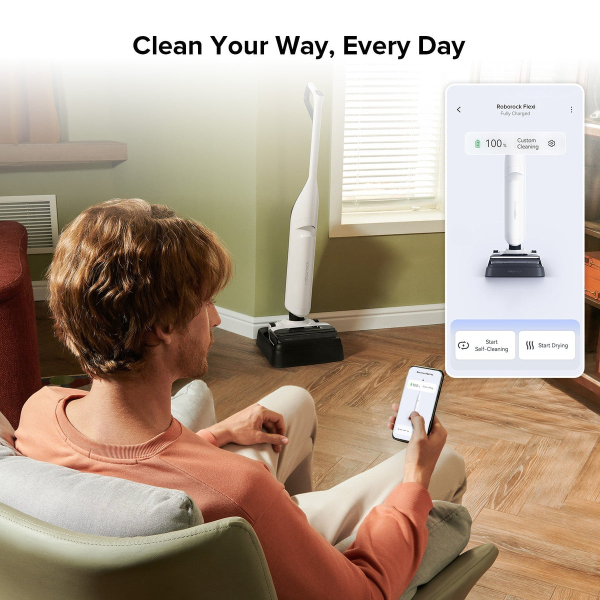 White wet and dry vacuum cleaner with mop head in use on wooden floor
