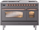ILVE Nostalgie II 48-Inch Dual Fuel Freestanding Range in Matte Graphite with Copper Trim (UP48FNMPMGPLP)