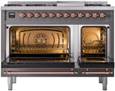 ILVE Nostalgie II 48-Inch Freestanding Natural Gas Dual Fuel Range in Matte Graphite with Copper Trim (UP48FNMPMGP)