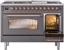 ILVE Nostalgie II 48-Inch Freestanding Natural Gas Dual Fuel Range in Matte Graphite with Copper Trim (UP48FNMPMGP)