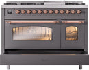 ILVE Nostalgie II 48-Inch Dual Fuel Freestanding Range in Matte Graphite with Copper Trim (UP48FNMPMGPLP)
